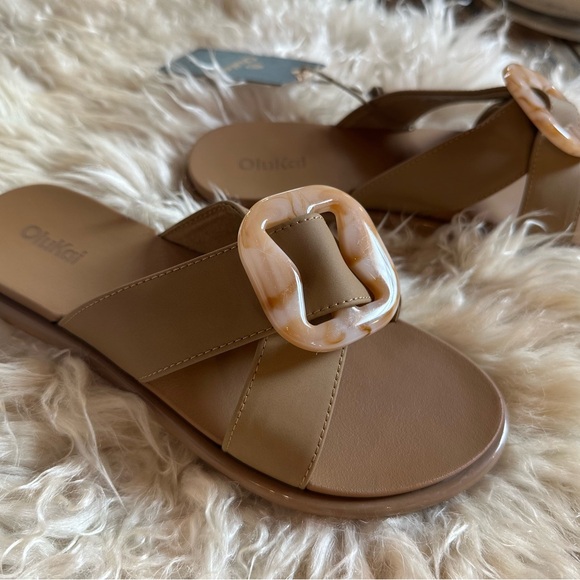 OluKai Women's Tan Slide Sandals, La'i Slide with Buckle - Picture 4 of 6